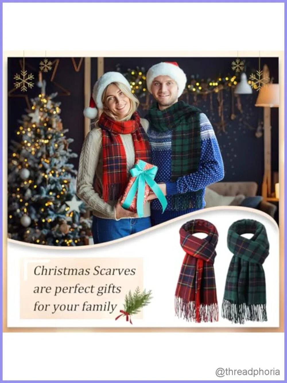 Womens Plaid Fringe Scarf Shawl Set of 2 - Acrylic Winter Wrap